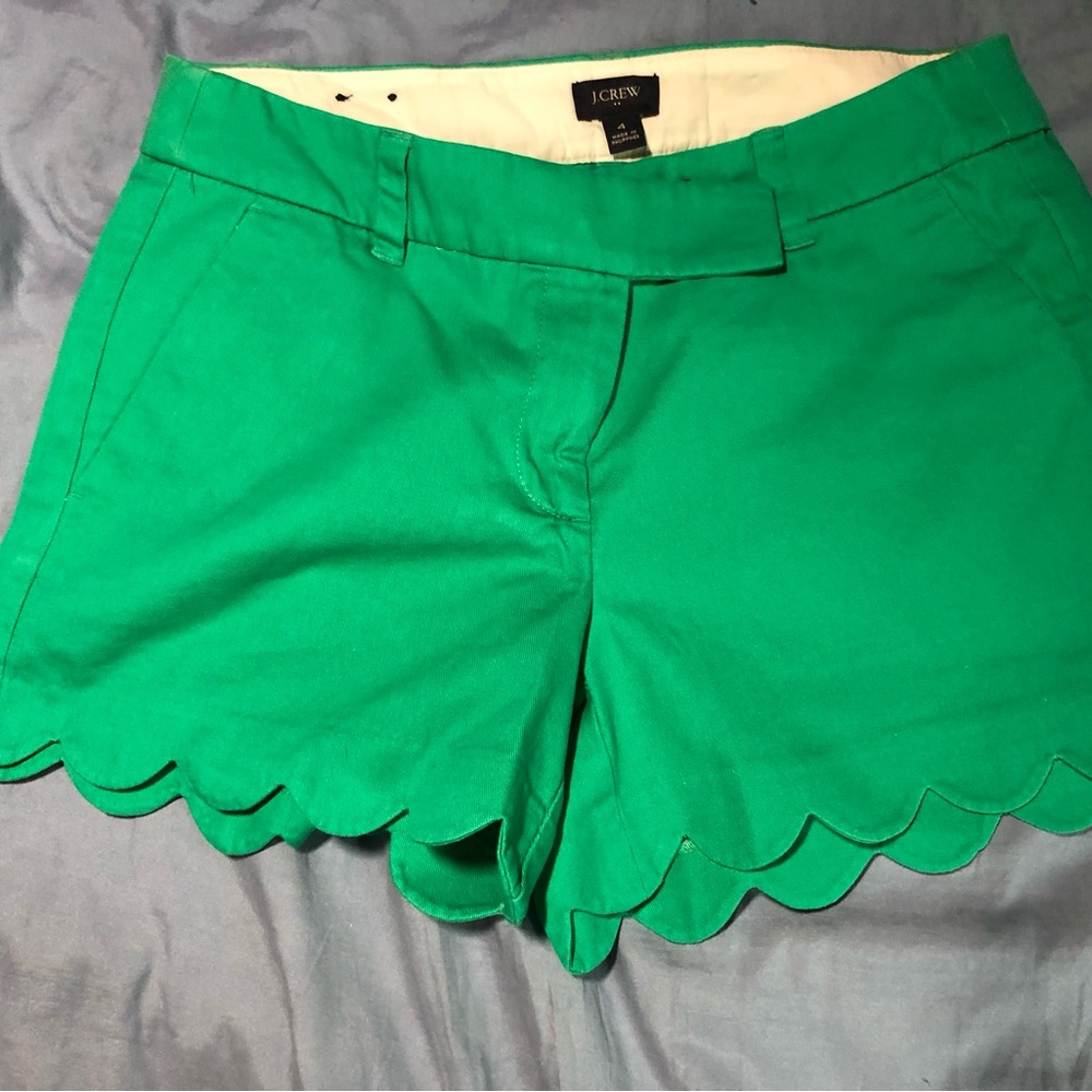 J. Crew Bright Green Scalloped Hem Shorts 4 worn once